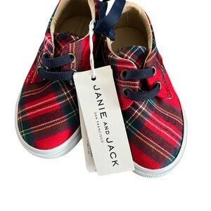 Janie and Jack Red Plaid Kids Shoes